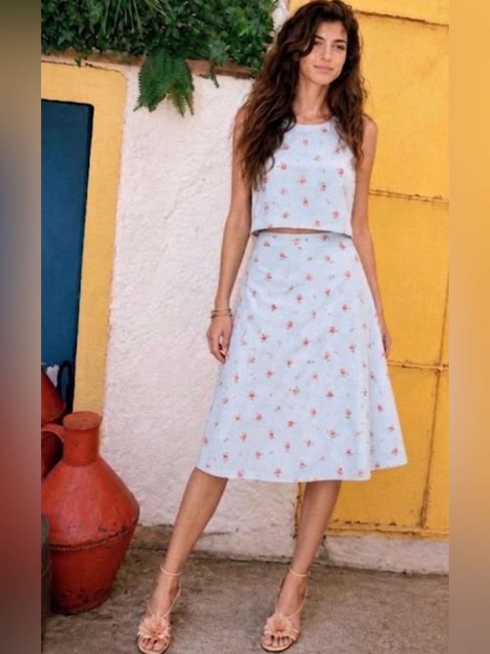🆕 Free Assembly Ditsy Floral Sleeveless TOP ONLY Crewneck Crop Tie Back Large